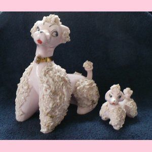 Vintage Pink Spaghetti Poodle and Puppy 1950's Mid Century Decor